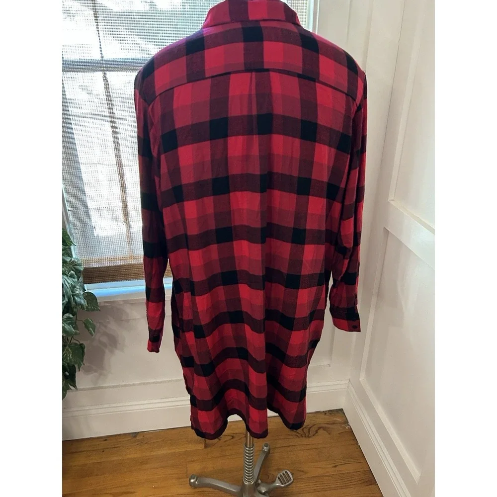 Flannel Nightgown 1-2X Night Shirt Red Buffalo Plaid Donna Karan Sleepwear